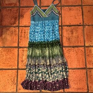 Bila Blue & Green Patterned Dress